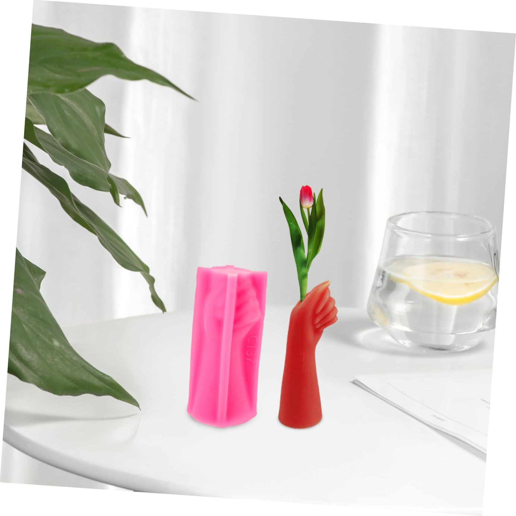 VILLCASE 2St Handgefertigte Blumentopfform handgemachte handmade künstlicher Farn zylindrisch epoxidharz formen Schminkpinsel Form für Zement Desktop-Deko-DIY-Form Rosa