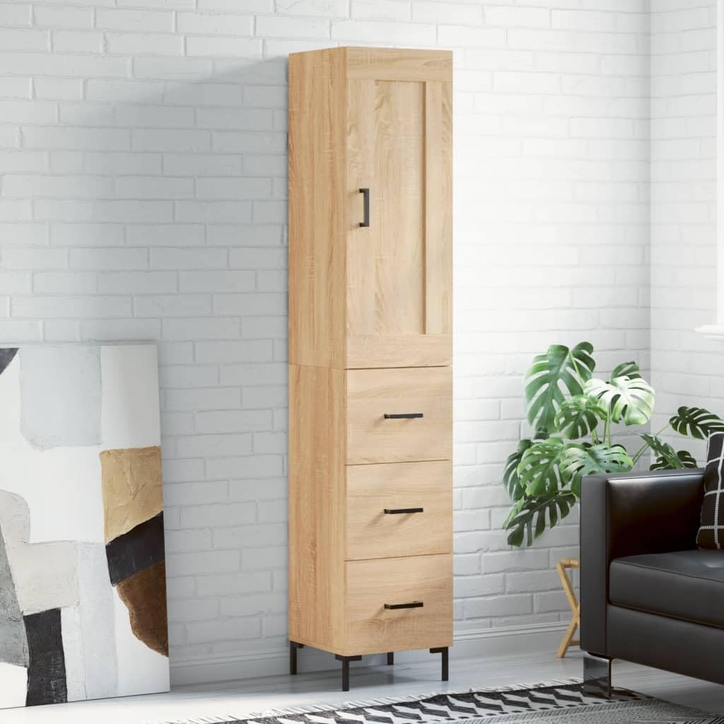 Meuble haut élégant avec espace de rangement, meuble haut moderne avec porte pratique, avec pieds en métal et support mural, stable pour le salon, décor chêne Sonoma en bois