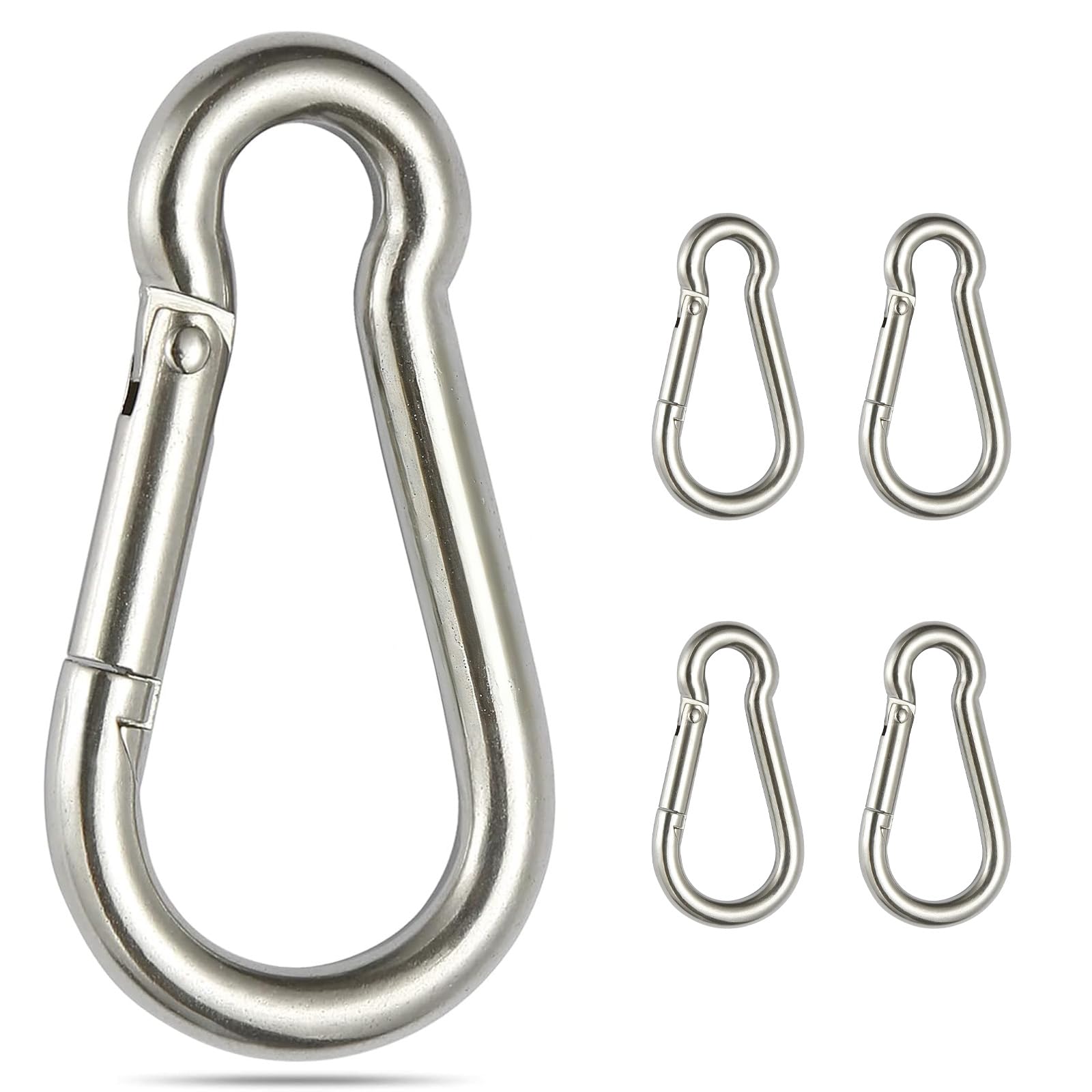 Bestac Mosquetón de acero inoxidable 304 en forma de calabaza, 6 mini ganchos pequeños de resorte, hebilla de seguridad inoxidable para camping, senderismo, organización de equipo y llavero