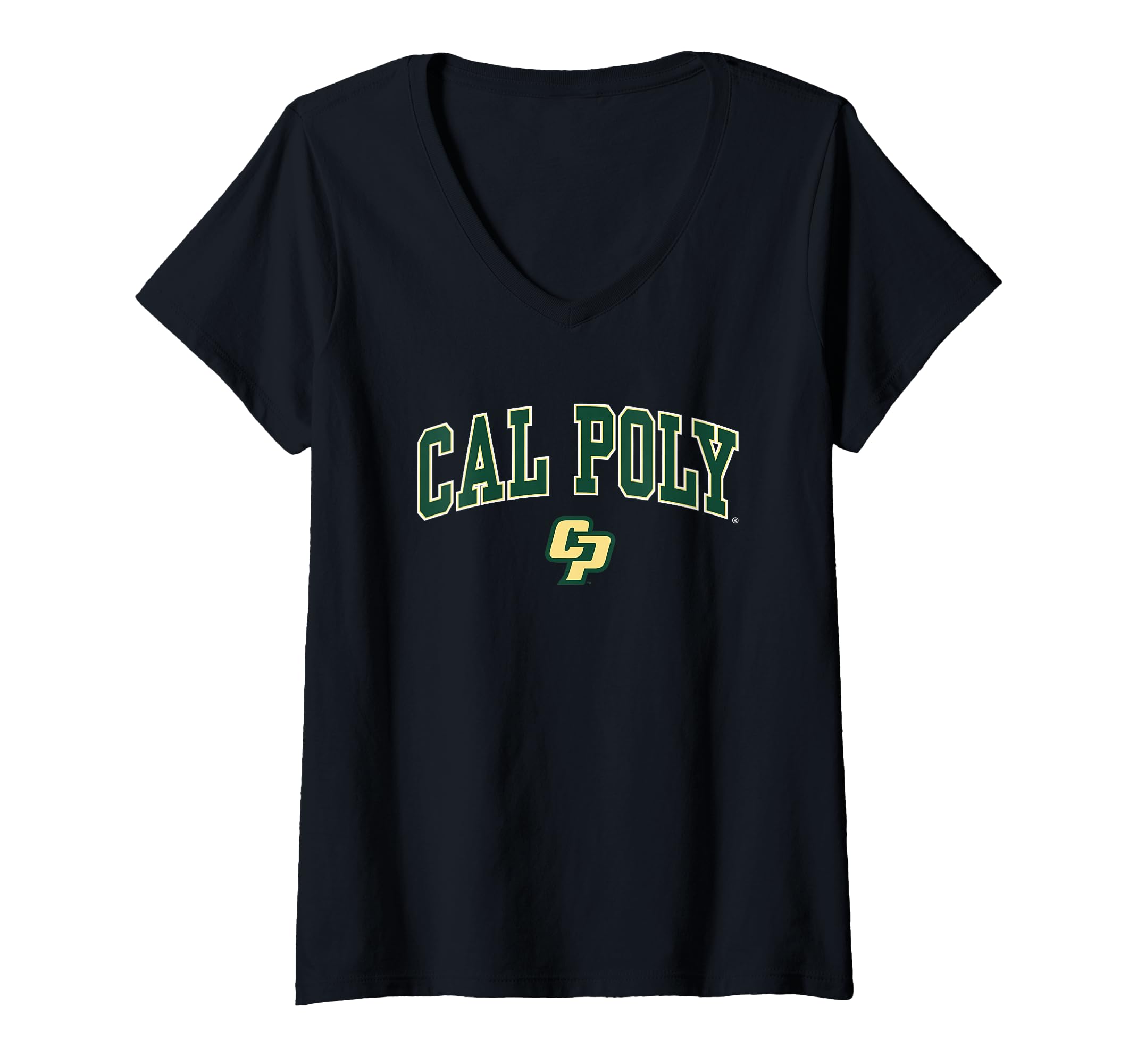 Womens Cal Poly Mustangs Arch Over Logo Officially Licensed V-Neck T-Shirt