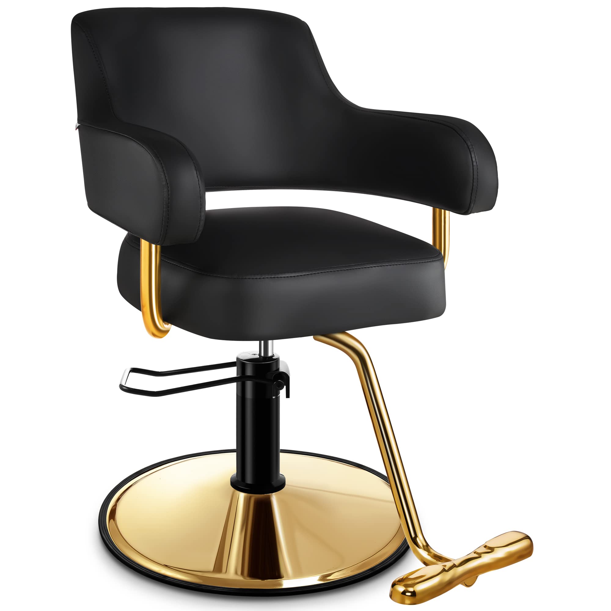 Baasha Comfortable Gold Salon Chair with Adjustable Height and Swivel Function, Ergonomic Stylist Chairs with Padded Armrests, Elegant Hair Chair with
