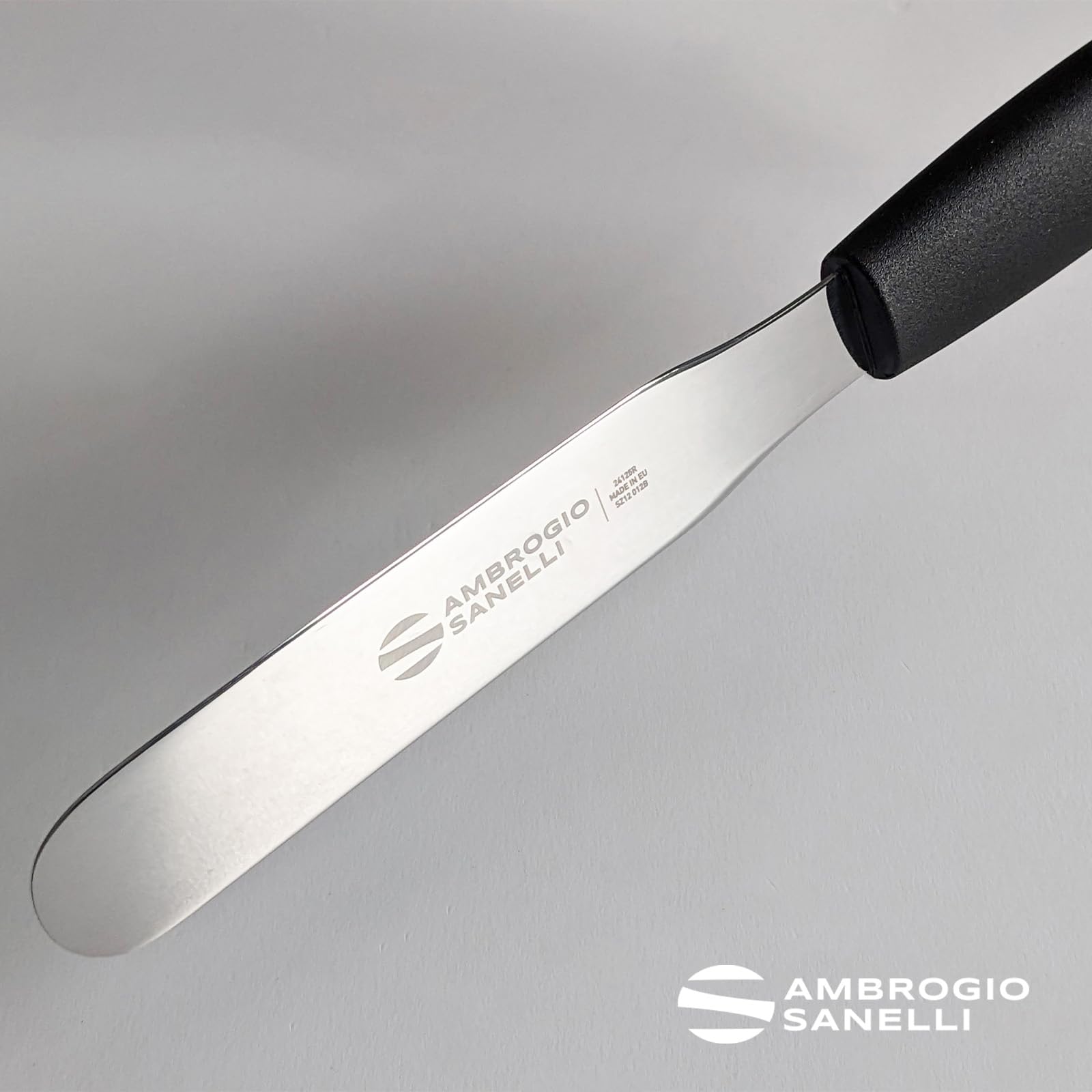 Ambrogio Sanelli - Linea Supra - Spatola di precisione retta cm 12 in Acciaio Inox di alta qualità e Manico Ergonomico in SEBS, Attrezzatura Professionale per Chef, Pasticcieri e Panificatori.