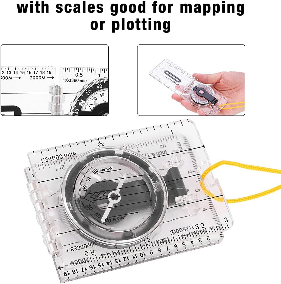 Keenso Mapping Navigation, Professional Transparent with Measure Ruler and Neck Strap for Map Reading,Liquid Filled, Hiking, Navigation and Survival
