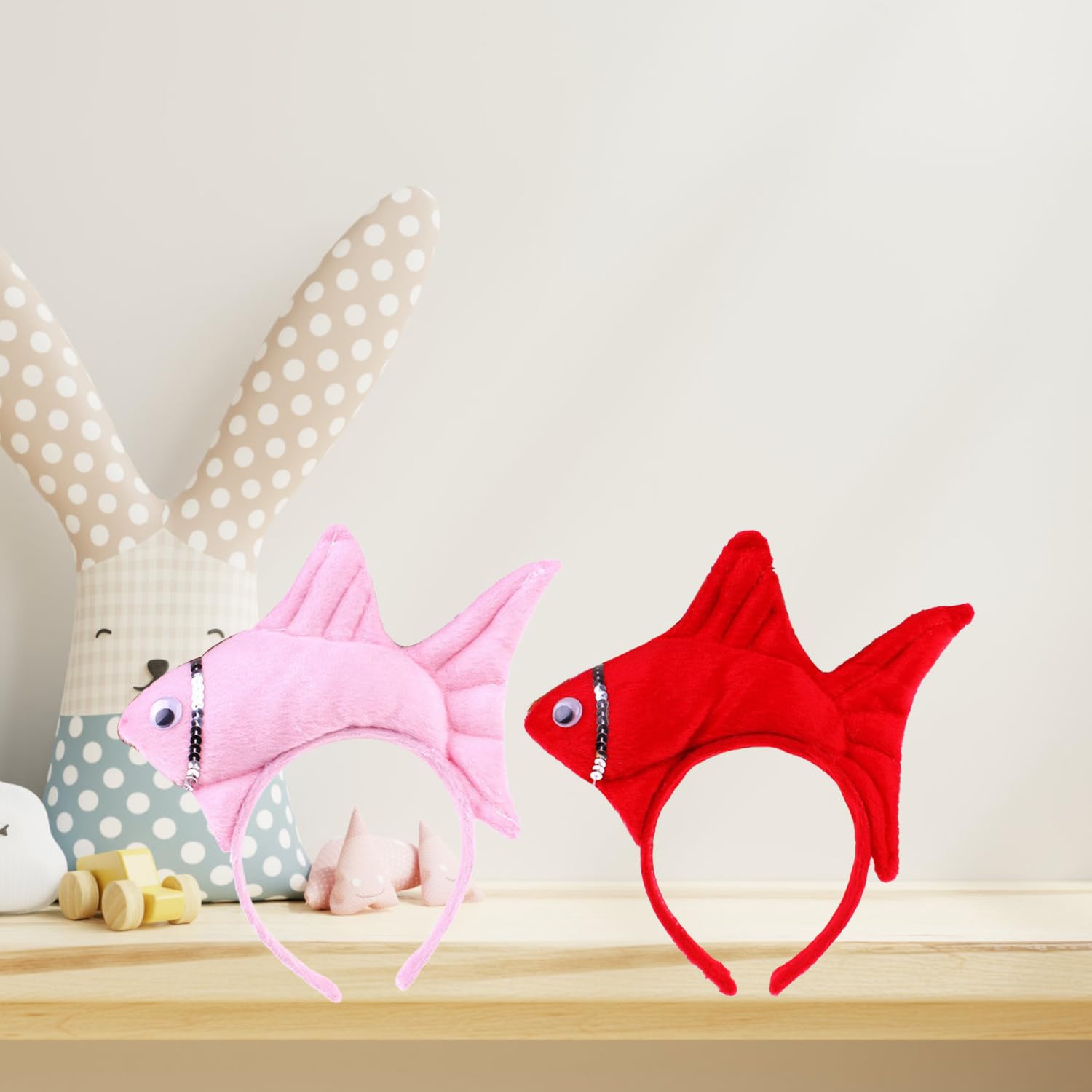 BORFUE 2pcs Fish Headbands Red Pink Plush Animal Headbands Seafood Costume Halloween Cosplay Hair Hoop for Party Dress Up Props Decor - Image 3