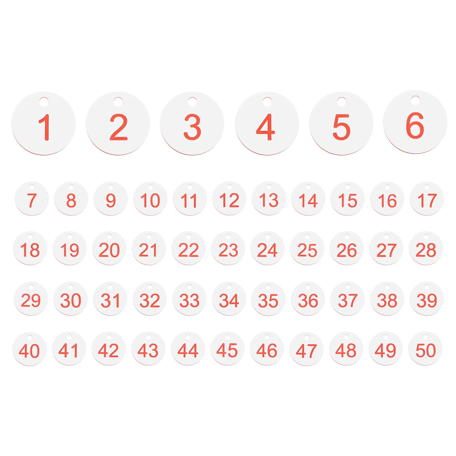 PATIKIL 50PCS Number Tags 1-50, Table Number Key Tags Plastic Numbered Keychain for Organizer Field Sales Hangers Clothes Labels ID, White
