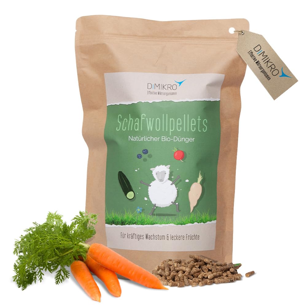 DIMIKRO Schafwollpellets - organischer Langzeitdünger - 2,5 kg | Natürlicher Dünger für Pflanzen, Gemüse, Obst- und Ziergehölze - fördert nachhaltige Böden im eigenen Garten