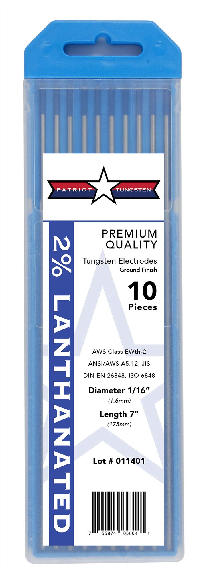 Patriot Tungsten 2% Lanthanated TIG Welding Electrodes 1/16” x 7” 10-Pack