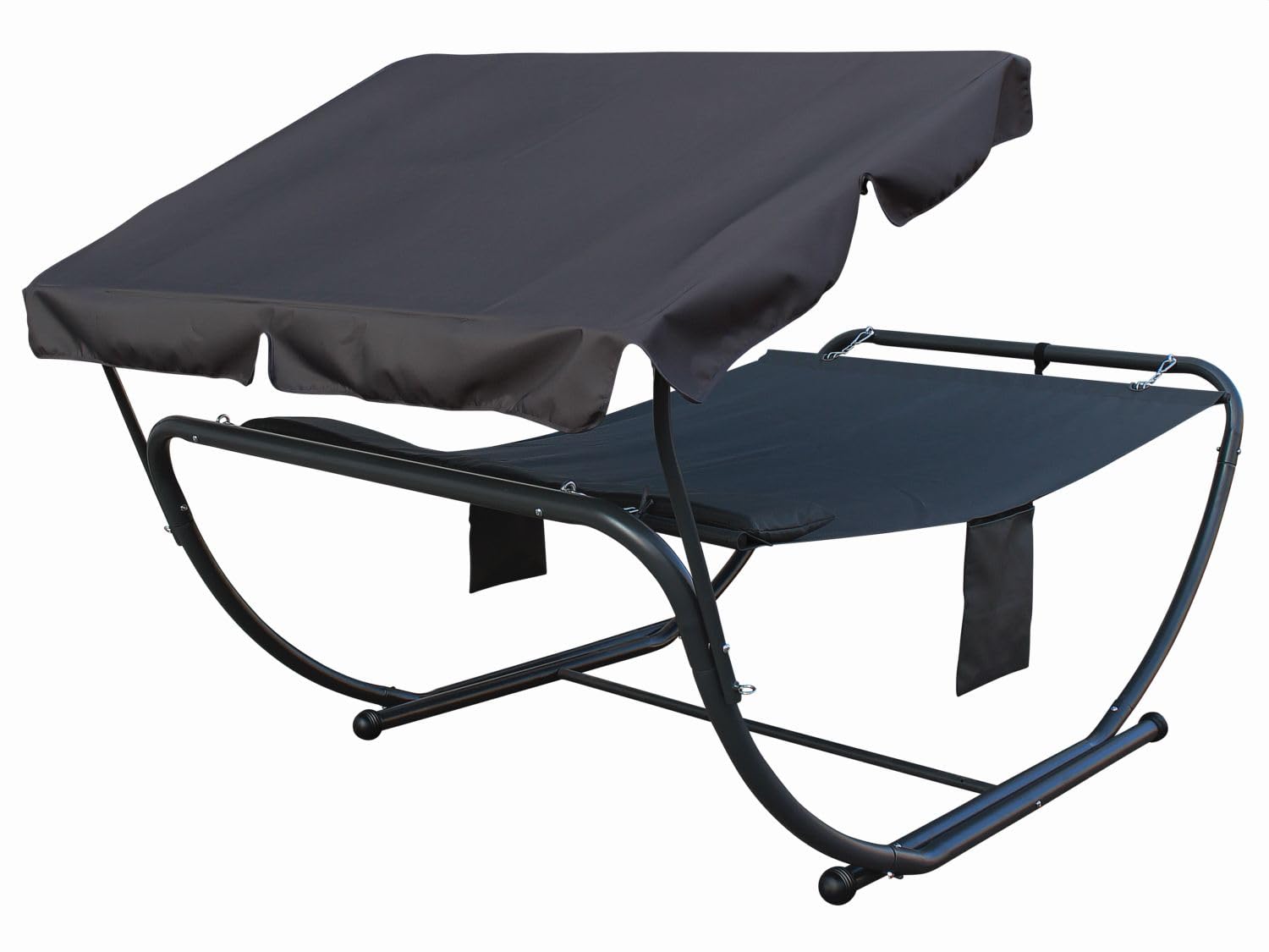 Gardissimo Doppel-Sonnenliege Luc, extra hoch, anthrazit, 2 Personen | mit Sonnendach, Kopfkissen, Tasche, Relaxliege, Gartenliege