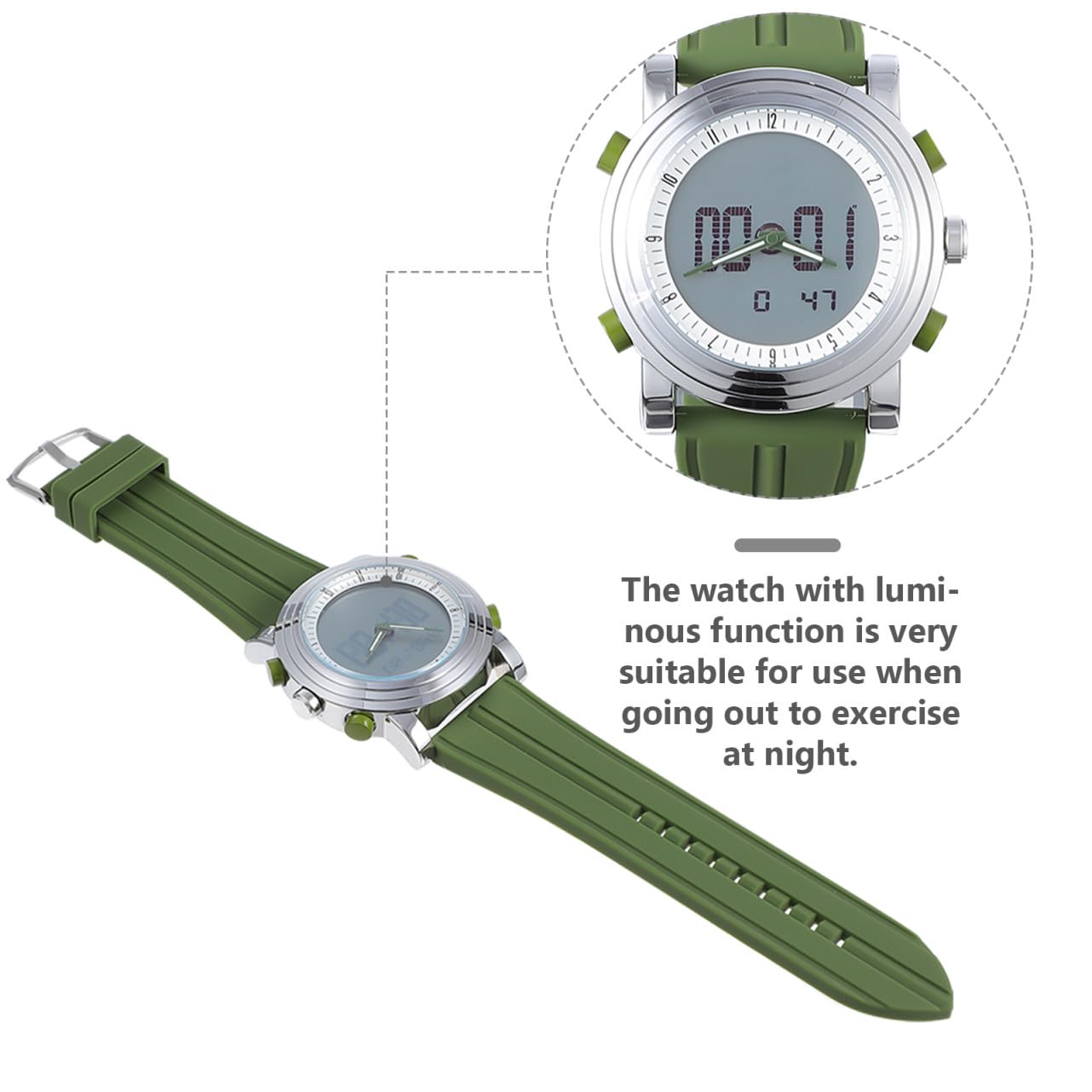 SHERCHPRY Reloj Deportivo Luminoso Doble Pantalla para Estudiantes, Correa de Silicona Verde, Función Luminosa y Multifuncional Adecuado para Uso Diario