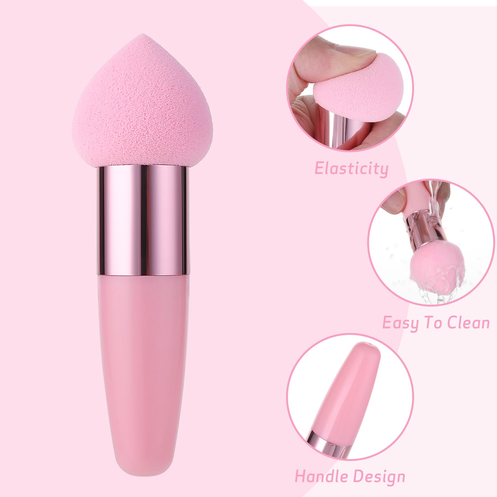 Sibba Make Up Schwammhalter Puderquaste 6 Stück Beauty Mixer Mischapplikator Pilze Foundation Pinsel Gesichts Creme Griff Pinsel Kosmetikkopf Kleiner Rouge Make Up Set Concealer (Rosa, Beige)