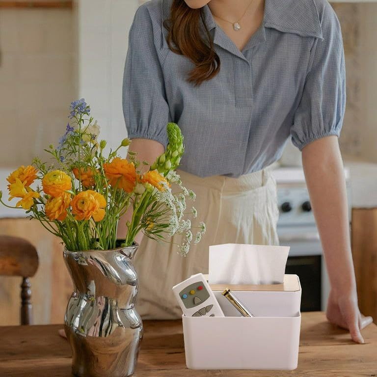 Image of Tissue Storage Box, White | Home Decor, Living Room, Paper Towel Case Cover, Office
