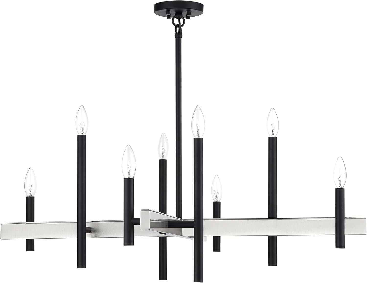 Livex Lighting, 49347-04, Denmark Collection, 8 Light Black Large Chandelier with Brushed Nickel Accents