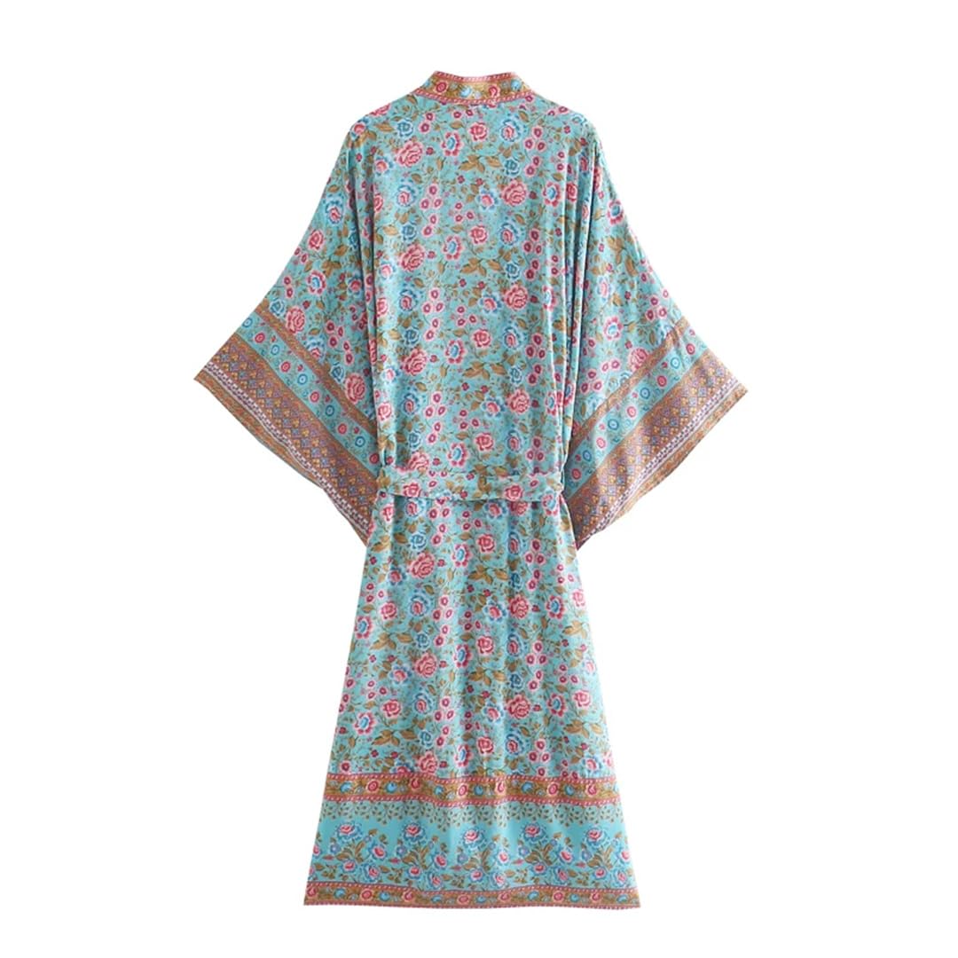 Wjnvfioo Kimono vintage con stampa floreale da donna con scollo a V e maniche a pipistrello
