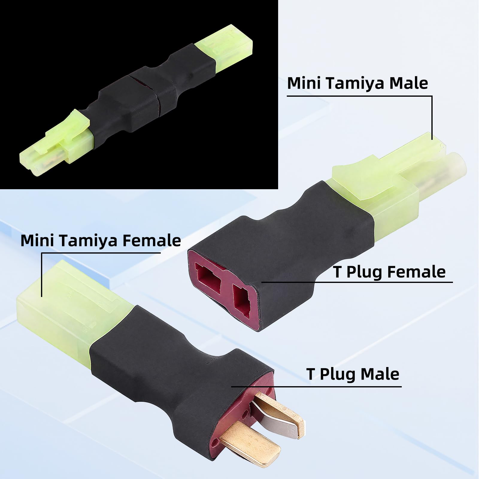 Modurio 4 Pcs Deans T Plug Mini Tamiya Male Plug to Female Connector Adapters, Plug & Play Female Male Adapter Wireless Connector - Image 3