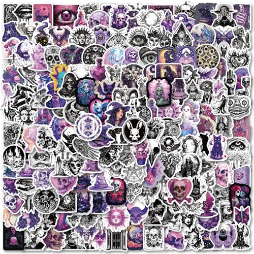 200 Gothic Stickers, Cool Gothic Pack for Adults and Teens: Purple, Black, White Skull Designs for Bottles, Laptops, Skateboards, Luggage