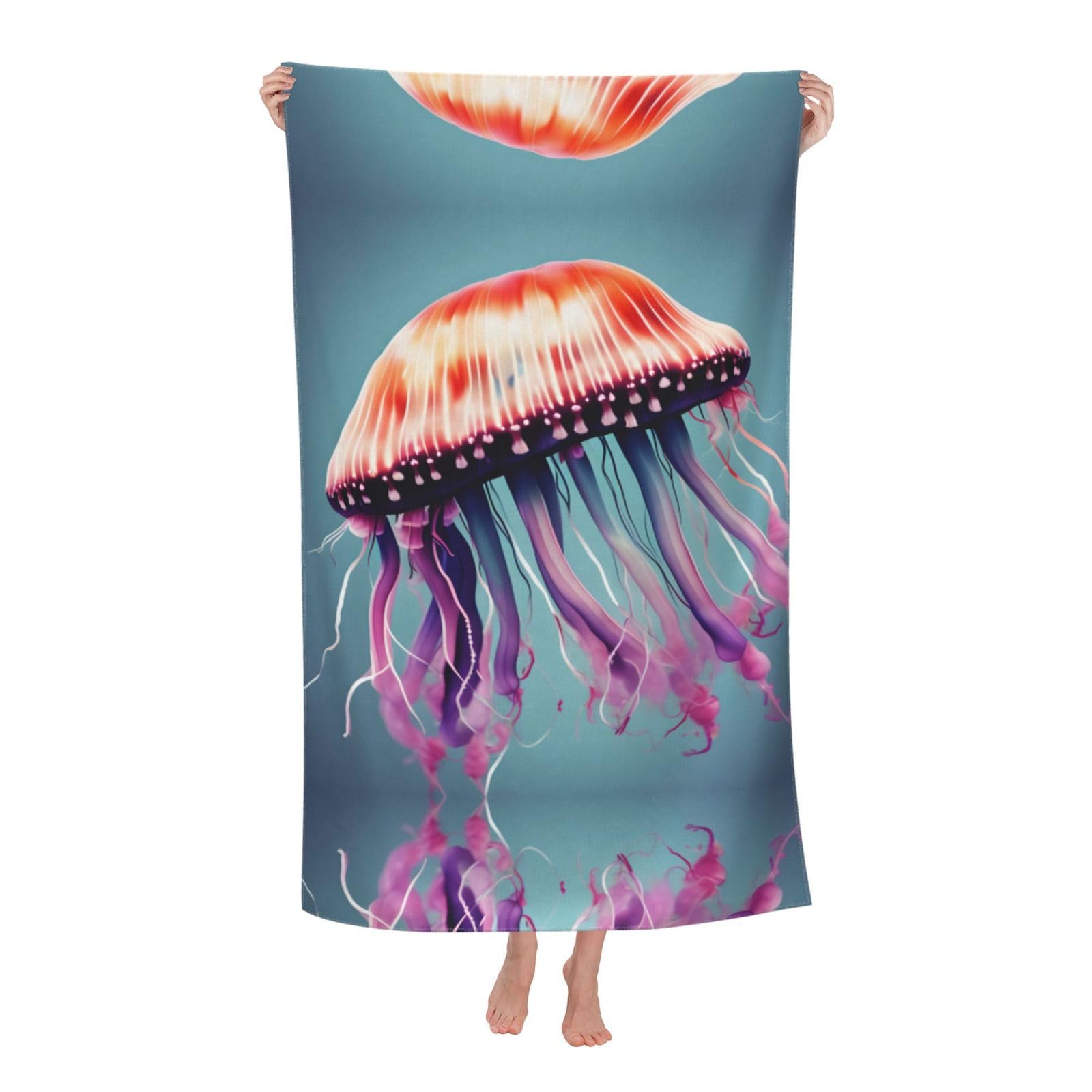 KPXXAQT Jellyfish Print Oversized Adult Beach Towel Quick-Dry Travel Swimming Camping Outdoor Adventures