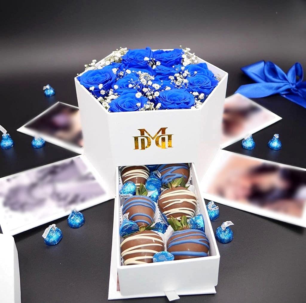 USA-SALES UNIKPACKAGING Caja de regalo de flores con forma hexagonal de alta calidad, con cajón, tamaño 9.5 x 8.3 x 6.1 pulgadas, para arreglos florales de estilo lujoso (blanco)