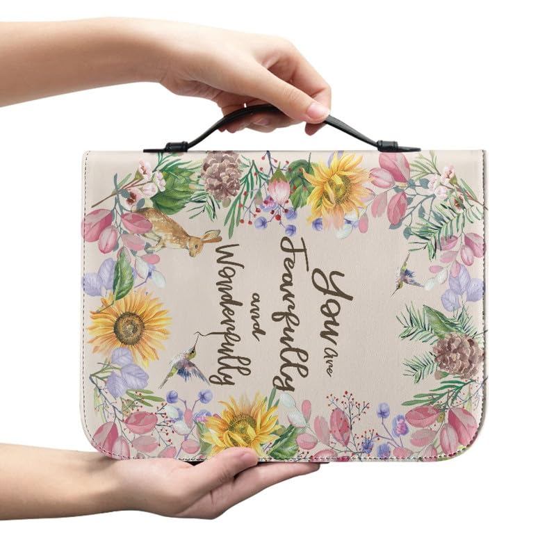 Kuiaobaty Inspiring Quotes Portable Church Bible Case for Women Colorful Flowers Book Cover Zipper and Pockets for Women Kids - Image 2