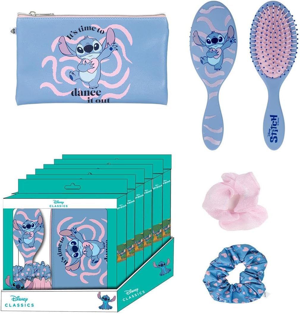 Stitch Beauty Set – Blue – Complete Set – Includes Hair Brush, 2 Scrunchies and Case – Original Product, Blue, Complete Beauty Set, Blue, Complete Beauty Set