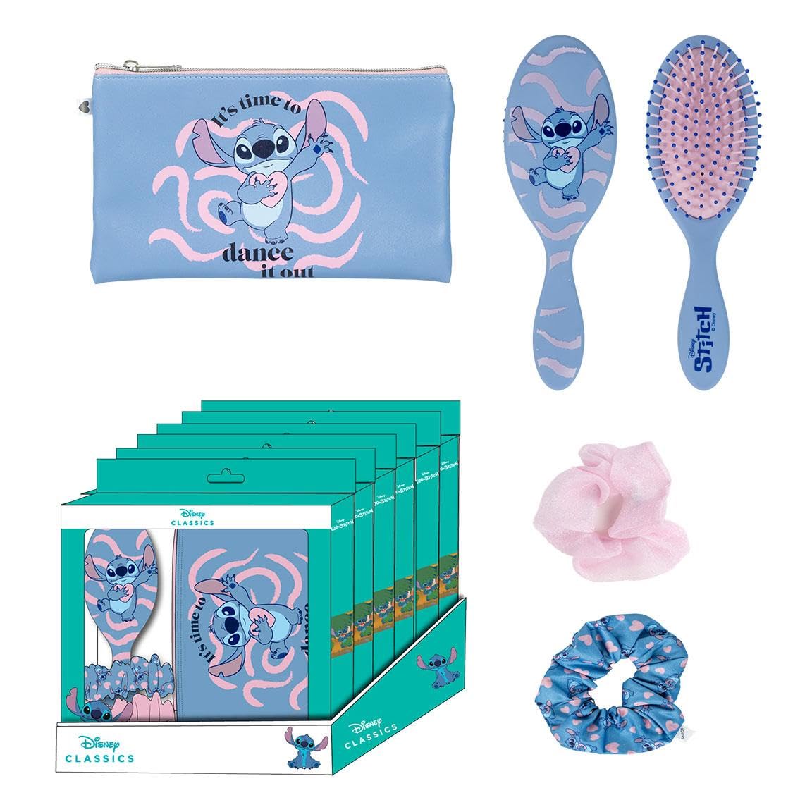 CERDÁ LIFE'S LITTLE MOMENTS -Stitch Beauty Set - Blue Colour - Complete Set - Includes Hairbrush, 2 Hair Pigtails and Case - Original Product