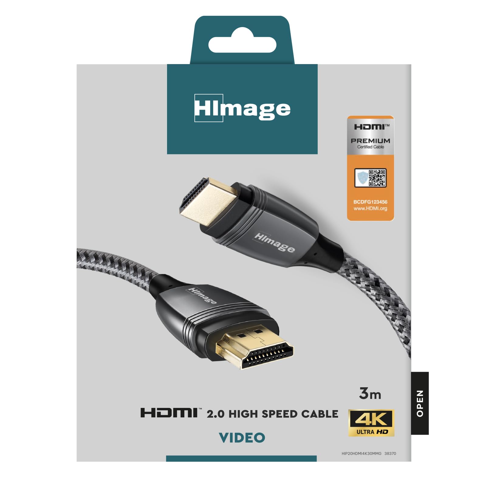 HImage Cable HDMI certificado, macho macho, conectores dorados de 24 K, recubierto de tela, 4K Ultra HD, con Ethernet, 3 m de largo