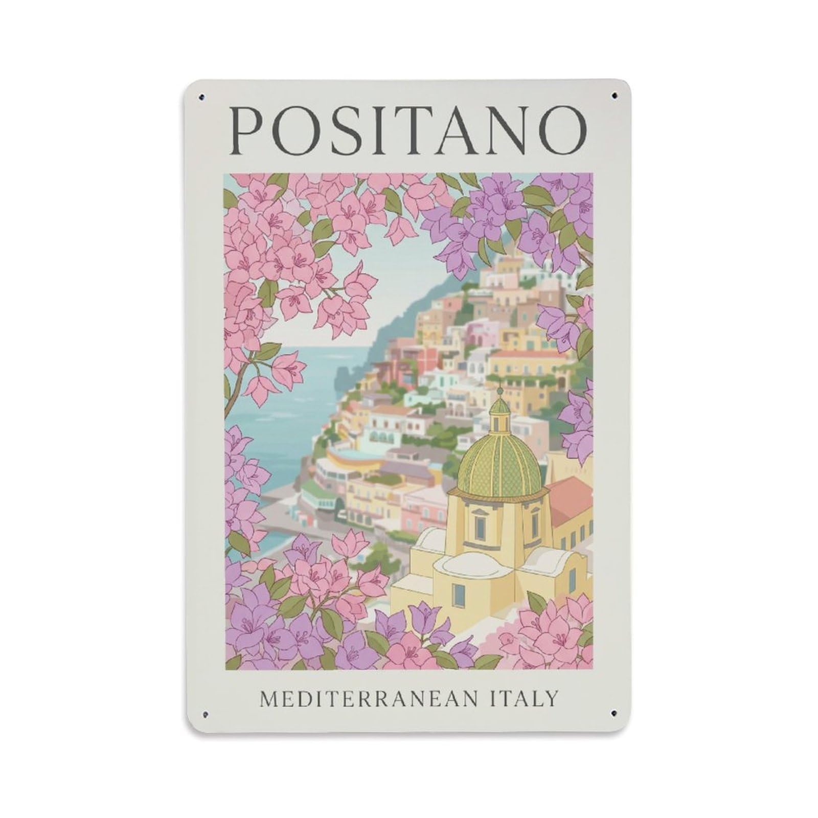 Vintage Travel Positano Italy Blossom Metal Tin Sign