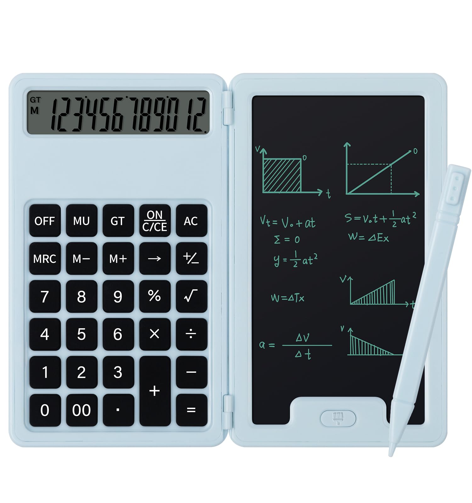 Calculadora básica portátil de escritorio con bloc de notas y lápiz capacitivo, pantalla grande de 12 dígitos, multifunción para oficina, escuela, hogar y finanzas básicas (azul)