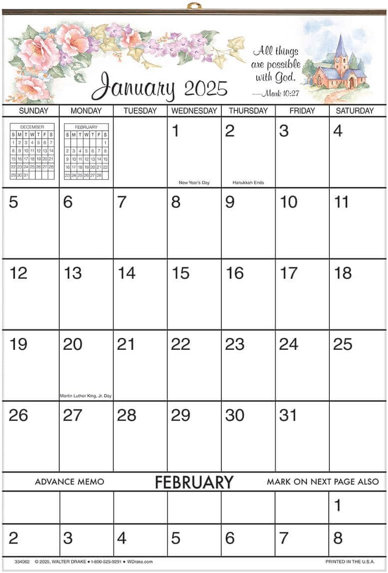 Large 1 Year Vertical Wall Calendar Ideal for Dorm Room, Refrigerator, Kitchen and Office - Bible Verse Design - 14 ¼ in. x 21 ¾ in