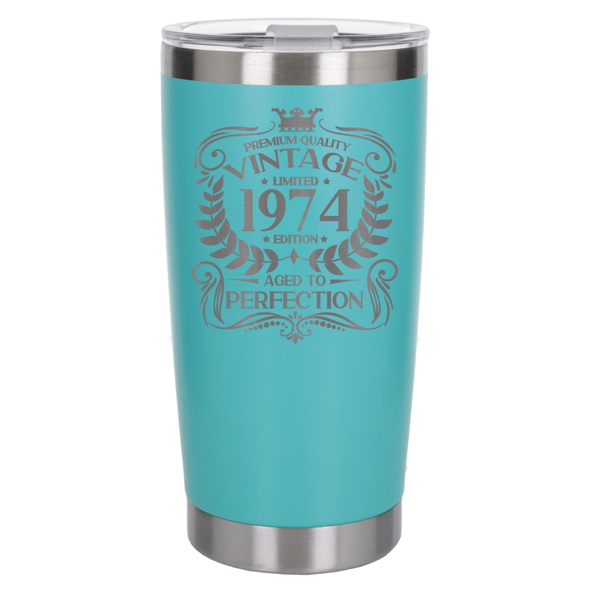 Always Looking Good 52nd Birthday Gift Vintage 1974 Aged to Perfection Engraved Insulated Travel Mug Present for 52 Year Old Turquoise Thermal Coffee Flask Travel Mugs with Lids
