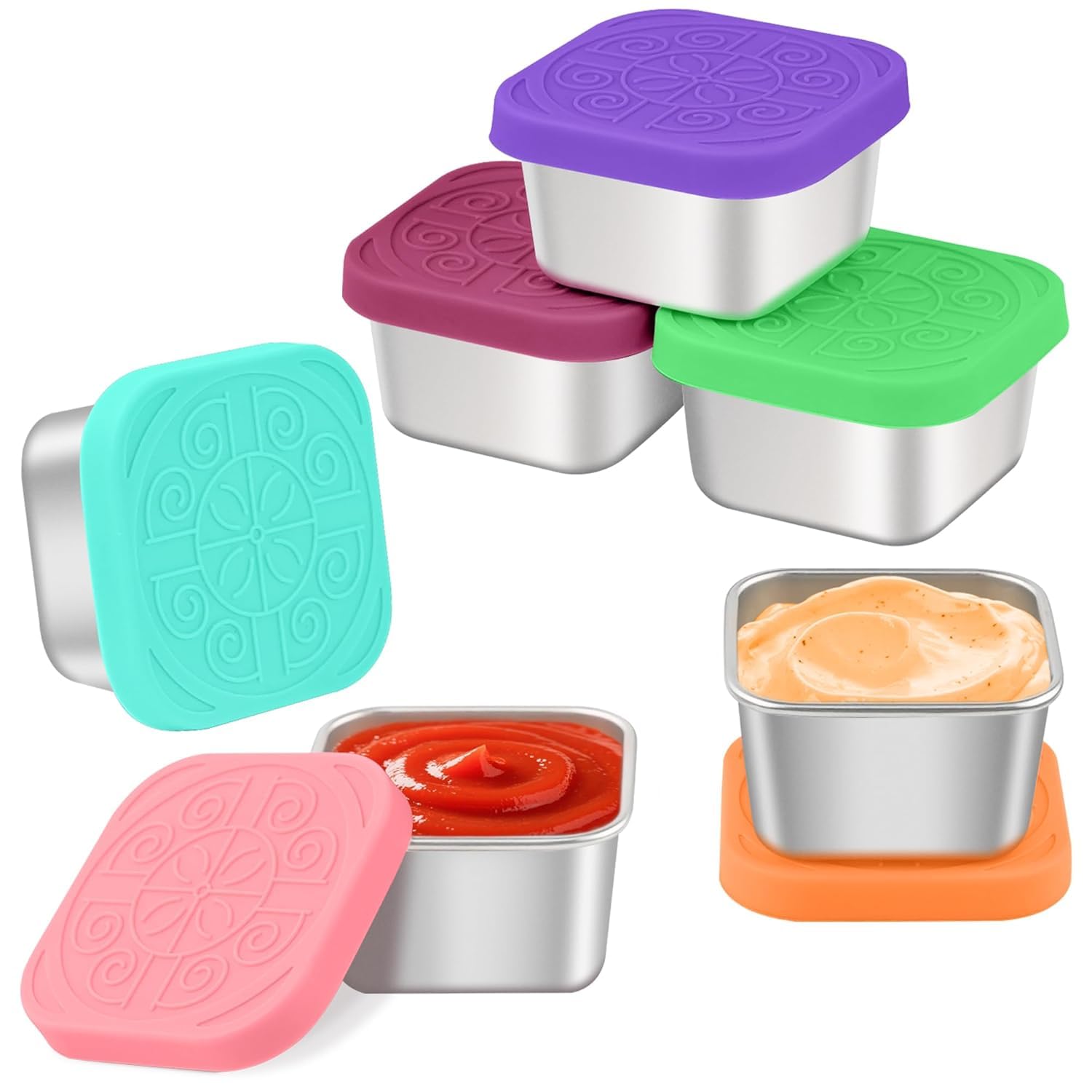 Stainless Steel Sauce Container Set, Leakproof Salad Dressing Cups with Airtight Silicone Lids, Reusable Mini Food Storage Boxes for Chutney, Dip, Snacks, Meal Prep & Lunch Box, 2.7oz (1)-image-32