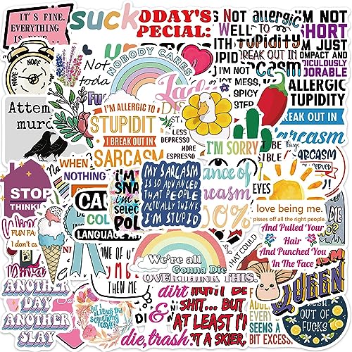 Sarcastic Quotes Stickers Sarcasm Sticker for Adults Icicrim Funny Stickers for Laptop Phone Water Bottle Sticker 50PCS Vinyl Humorous Quotes Decals