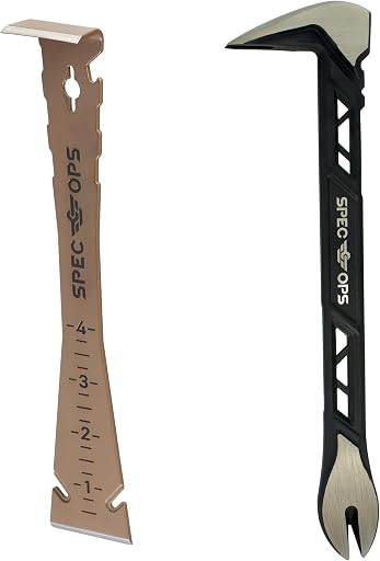 Spec Ops Tools Trim Bar, Pry Bar for Carpentry & Nail Pulling, High-Carbon Spring Steel, Beveled Edges, 9.5" Multi Pack