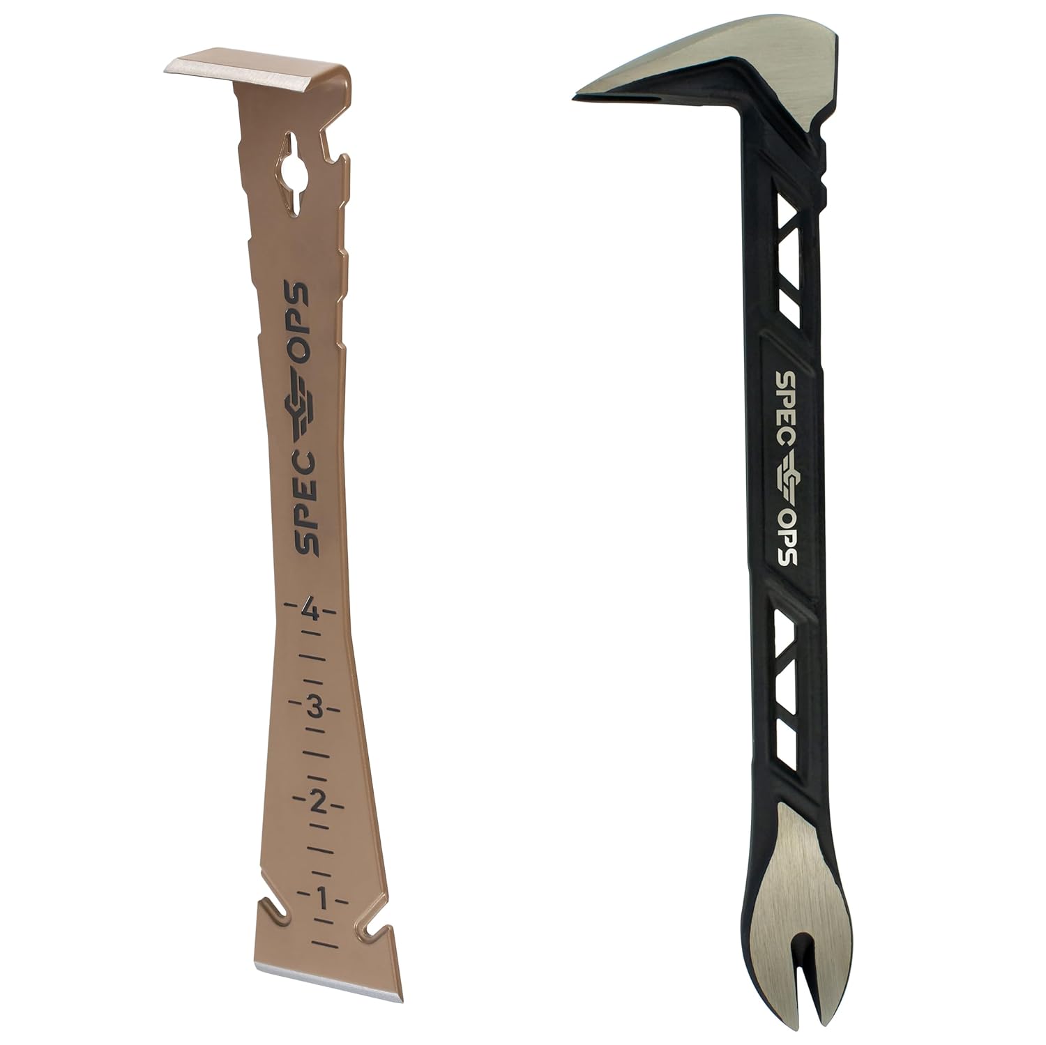 Spec Ops Tools 2-Piece Pry Bar Set, 10" Nail Puller Cats Paw Pry Bar, 9.5" Trim Bar, High-Carbon Steel, 3% Donated to Veterans