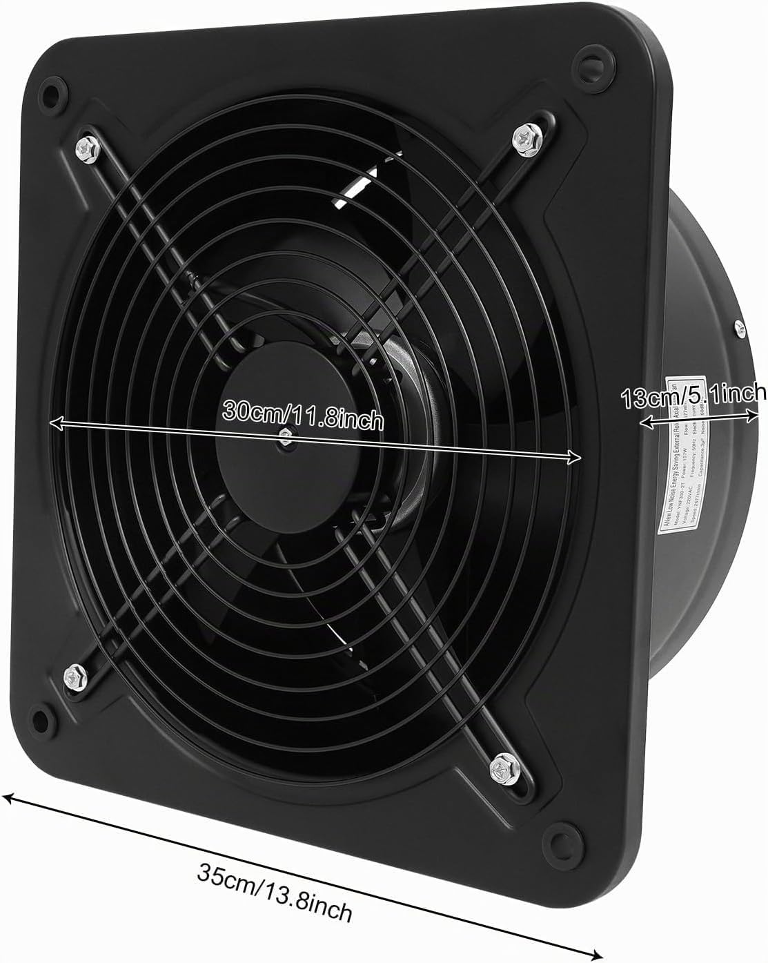Estrattore di aria da 300 mm, 2850 m³/h, doppio cuscinetto a sfera, ventilatore metallico da parete con 5 pale, per cucine, garage, magazzini, officine e cantine, nero