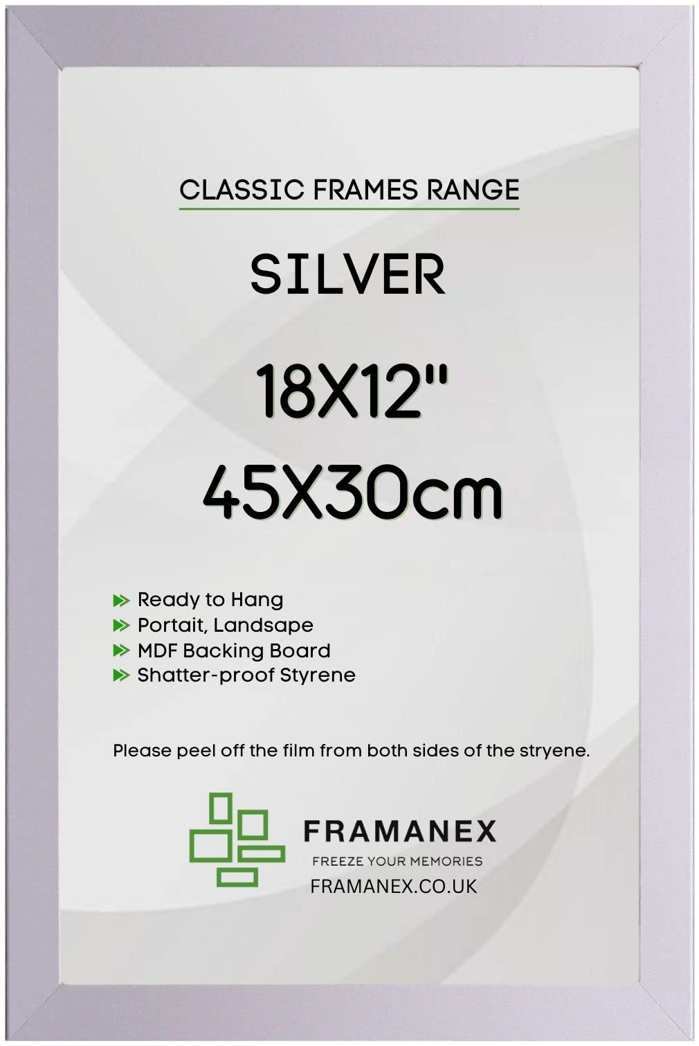 FRAMANEX SILVER 18X12 (45X30cm) Maxi Poster Picture Photo Frames | Trendy, Wood Finish, Landscape, Portrait Wall Hanging Picture Frames | 30X45cm-12X18 inch Rectangle Picture Frame [SILVER]