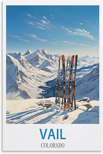 NABIQUE Vail Colorado - Pósteres de viaje vintage de esquí de 12 x 18 pulgadas (11.8 x 17.7 in), pintura decorativa, pósteres de pared e impresión