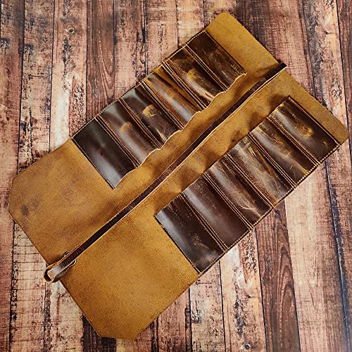 Rustic Town Leather Tool Roll Up Pouch - 12 Slots Portable Leather Tool Carry On Pouch, Vintage Handmade Wrench Roll/Chisel Storage Organizer Bag #TOP2