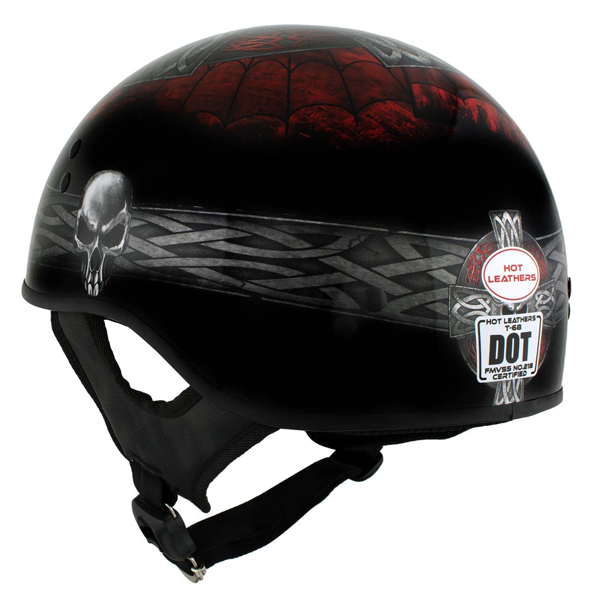 Hot Leathers HLD1008 Black Celtic Cross Motorcycle DOT Approved Skull Cap Half Helmet Biker