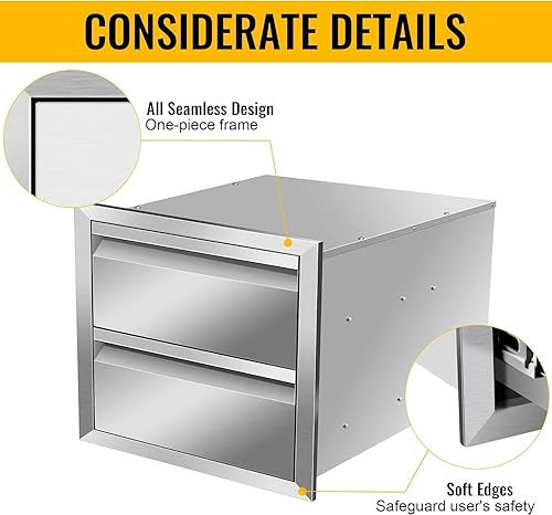 Miniatura 5 de Cajones de cocina para exteriores de 18 pulgadas de ancho x 15 pulgadas de alto x 23 pulgadas de profundidad, de acero inoxidable, cajones dobles