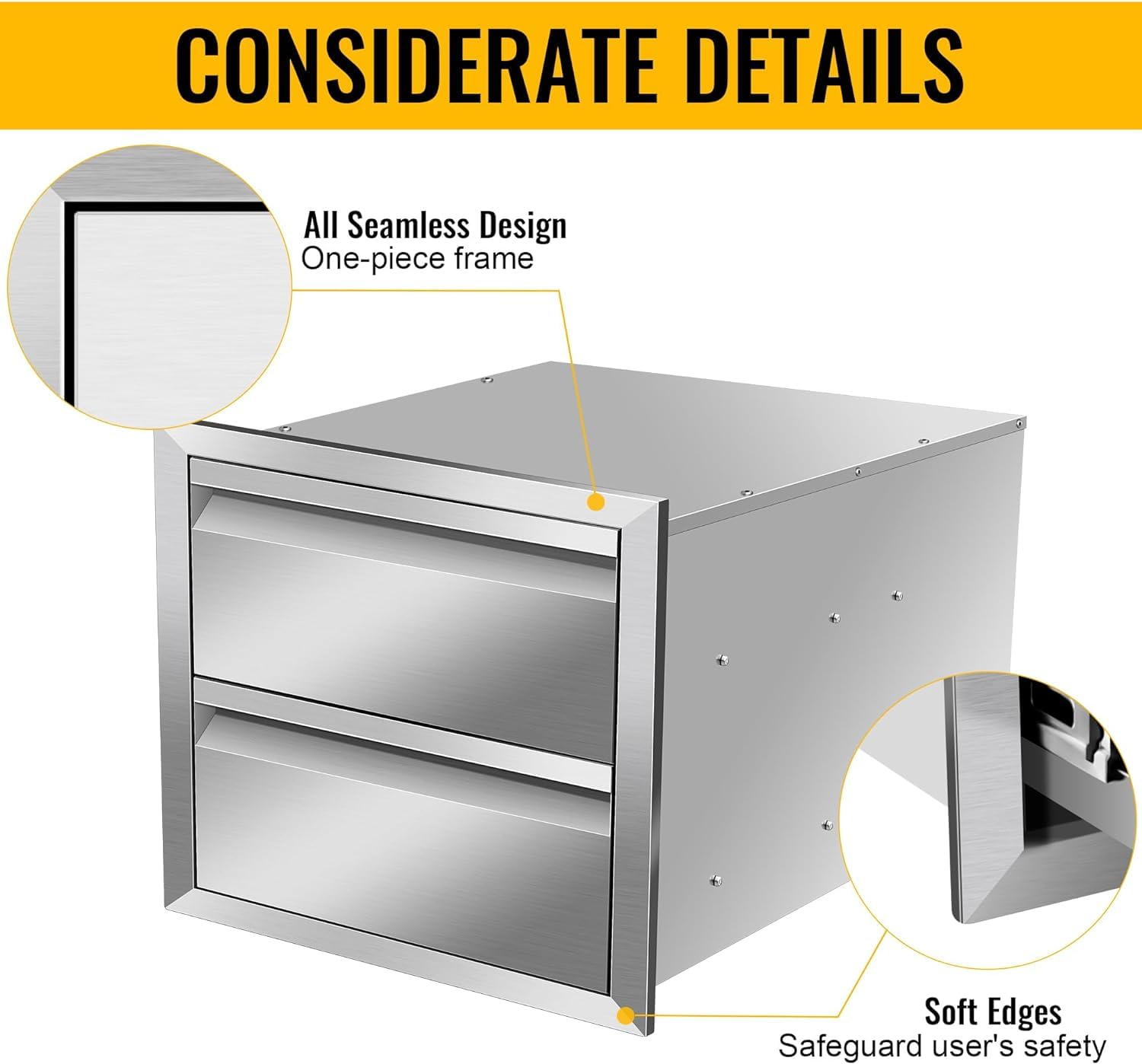 Outdoor Kitchen Drawers, Triple Layer Drawer BBQ Access Drawers with Handle Drawers for Grill Station (18W x 15H x 23D Inch)