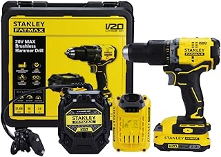 STANLEY FATMAX SBD715D2K 20V 2.0Ah 13mm Reversible Cordless Brushless Hammer Drill Machine with 2x2.0Ah Li-ion Batteries, ...