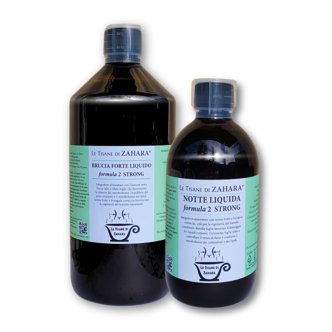 Duo Base Miscela Forte Liquido Strong e Notte Liquido Strong, Formula con Ingredienti Vegetali per una Routine Quotidiana, Sgonfiante per Pancia e Gambe, 1000 ml + 500 ml