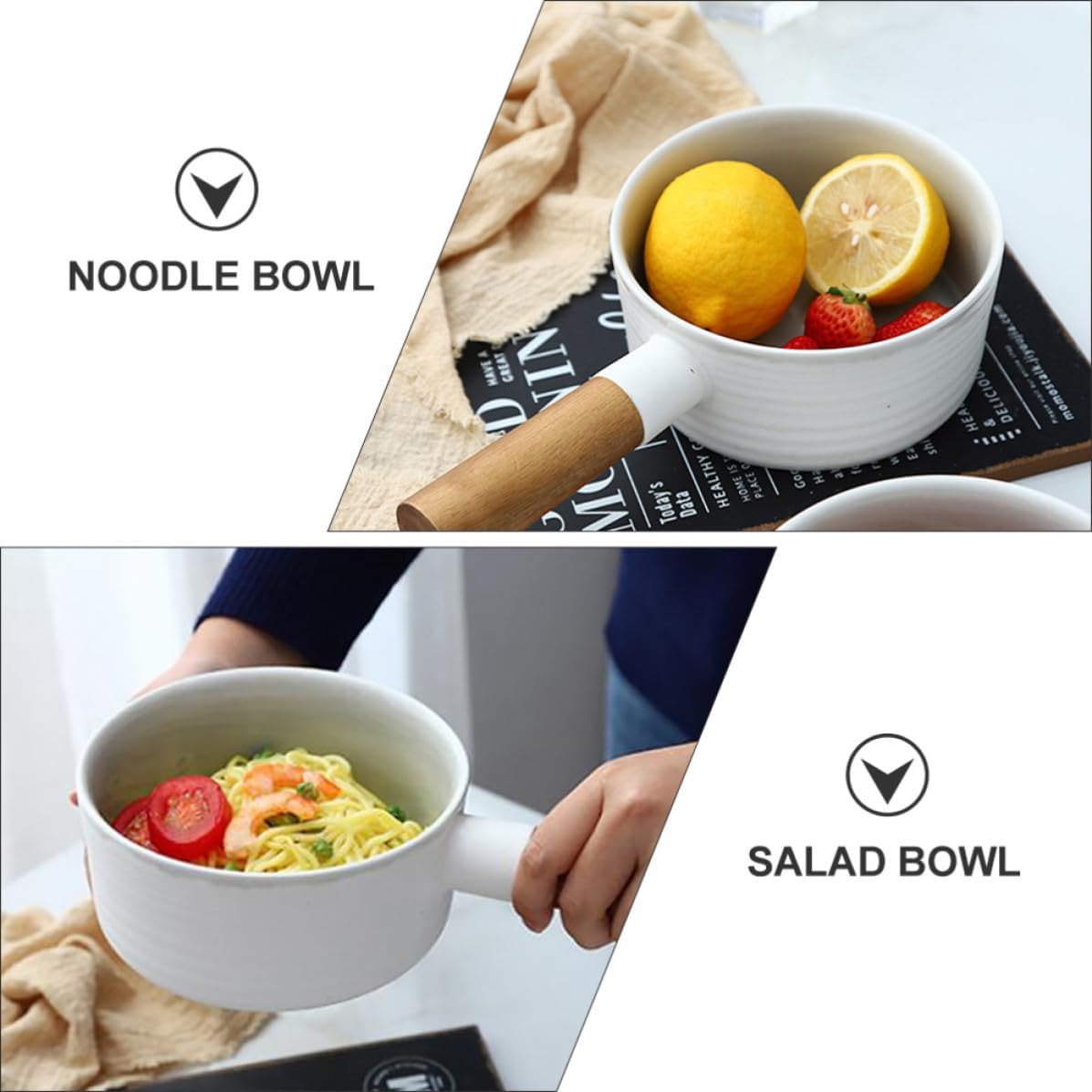 Noodle Bowl Japanese Style Multi-function Food Bowl with Handle Ceramic and Rice Serving for Home and Store Use, for Ramen, Soup