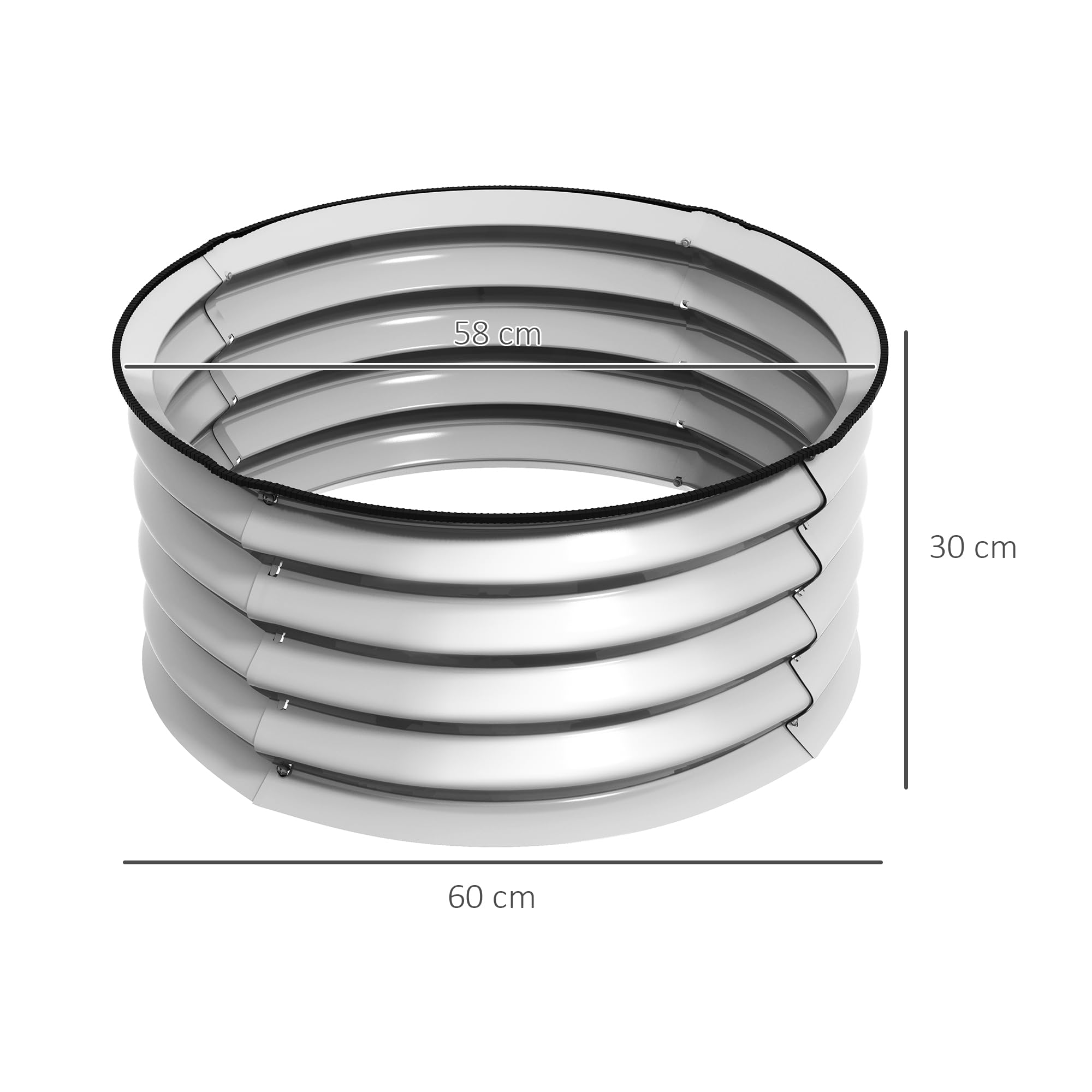 Outsunny Set di 2 Letti per Orto Rialzati, Cassoni per Orto in Acciaio Galvanizzato con Fondo Aperto e Bordi Sicuri, Ø60x30cm, Argento