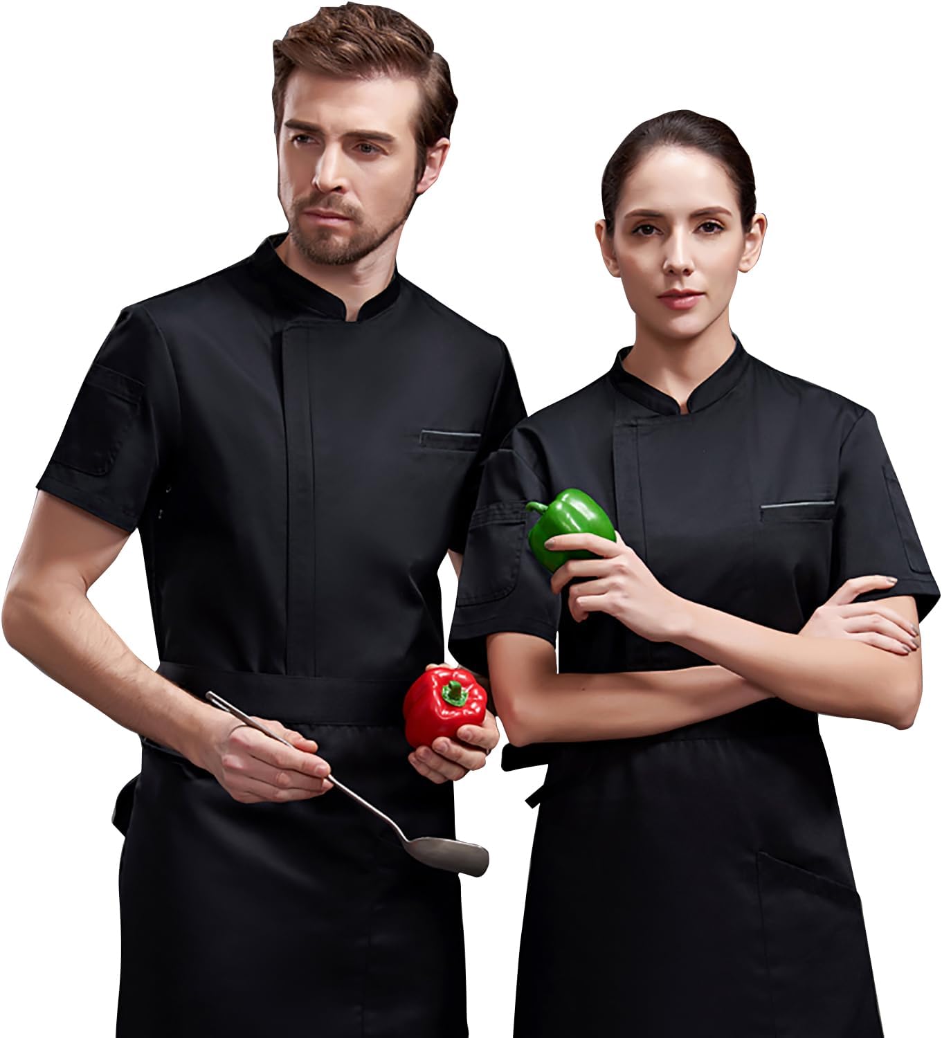 Unisex Zipper Chef Coat Short Sleeve Multi-Pockets Chef Jacket Back Mesh Chef Shirt