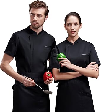 Unisex Zipper Chef Coat Short Sleeve Multi-Pockets Chef Jacket Back Mesh Chef Shirt