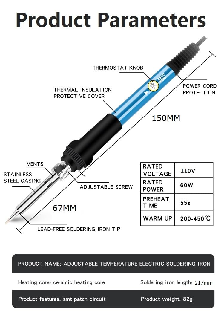 Soldador eléctrico, kit de soldador, 110 V, 60 W, temperatura ajustable, multímetro digital, 5 puntas de soldadura, soporte de alambre de soldadura, bomba desoldadora
