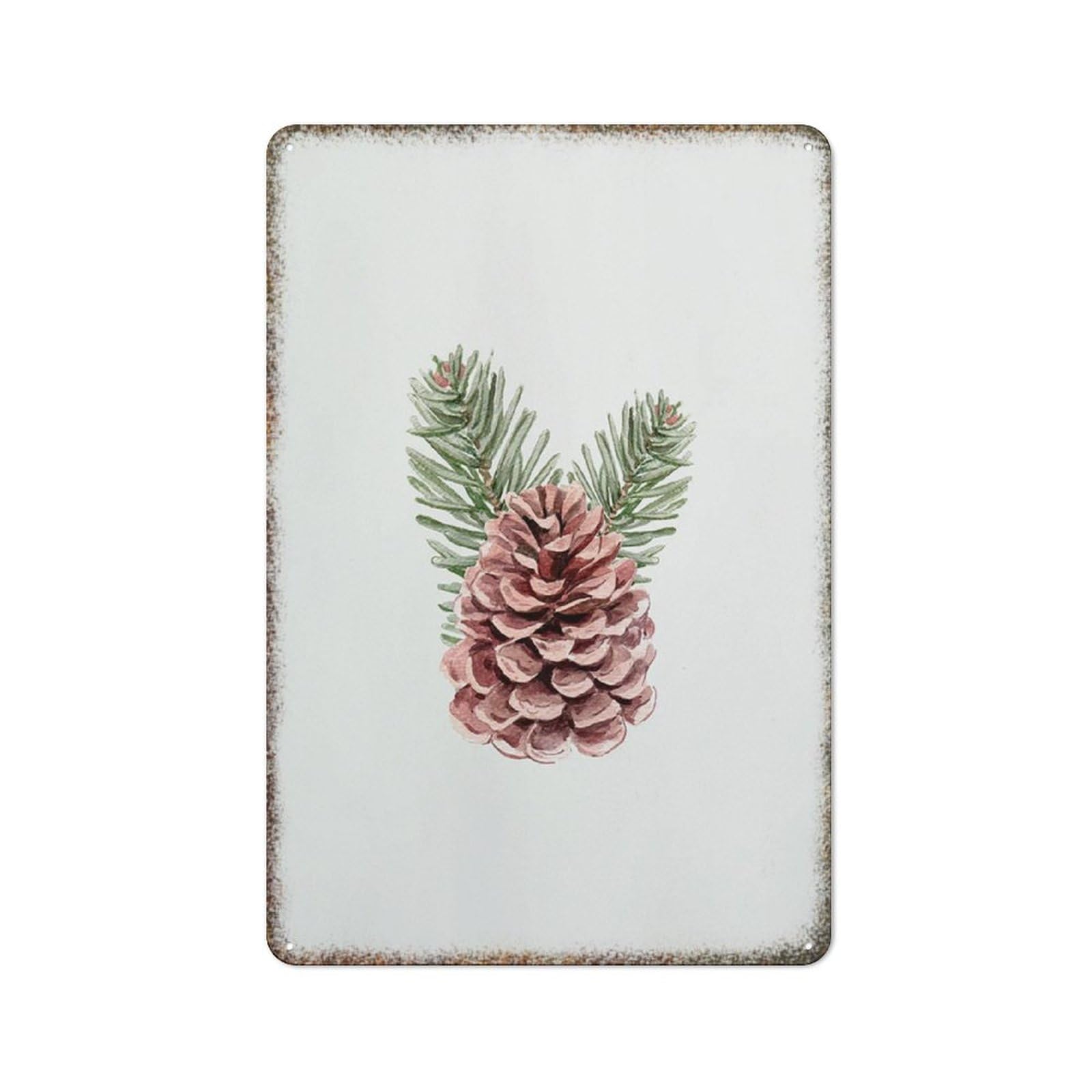 Winter Pinecone Watercolor Holiday Wall Print Casual Style Living Room Farmhouse Decor Plaque 8x12 Inch