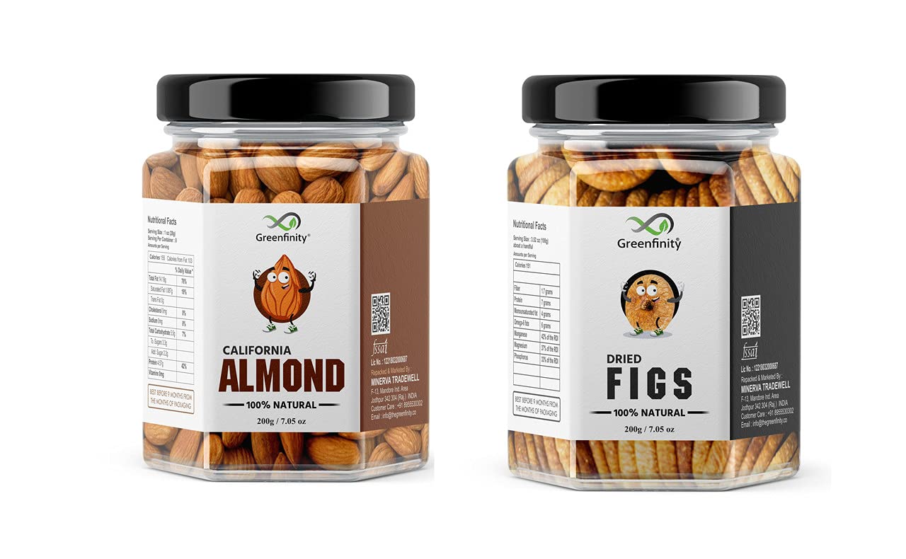GreenFinity Fresh Almond & Anjeer Combo Pack 200gm + 200gm | Dried Fig Badam (Pack of 2) 400gm (B09F3KLCL6) Amazon Price History, Amazon Price Tracker