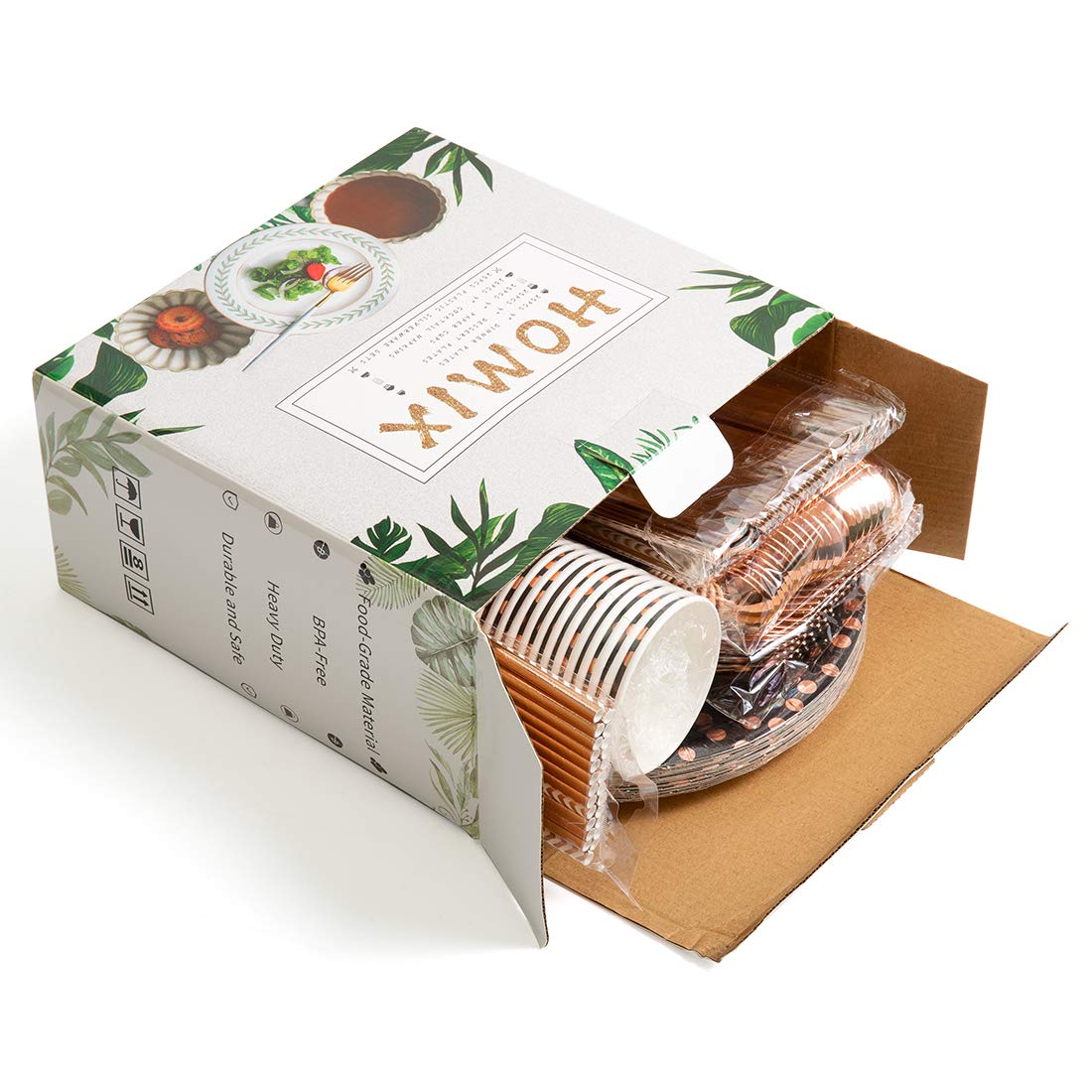 200 Pieces Black and Rose Gold Party Supplies - Rose Gold Dot on Black Paper Plates Napkins Straws and Cups Silverwares Serves 25 for Wedding Bridal Shower Birthday Party Decorations